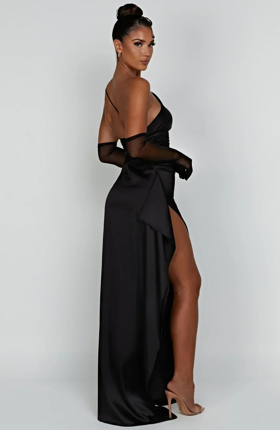 Stylish Satin Dress with Pleats and Shoulder Detail - Selene-Red-XS-Nora Luxe