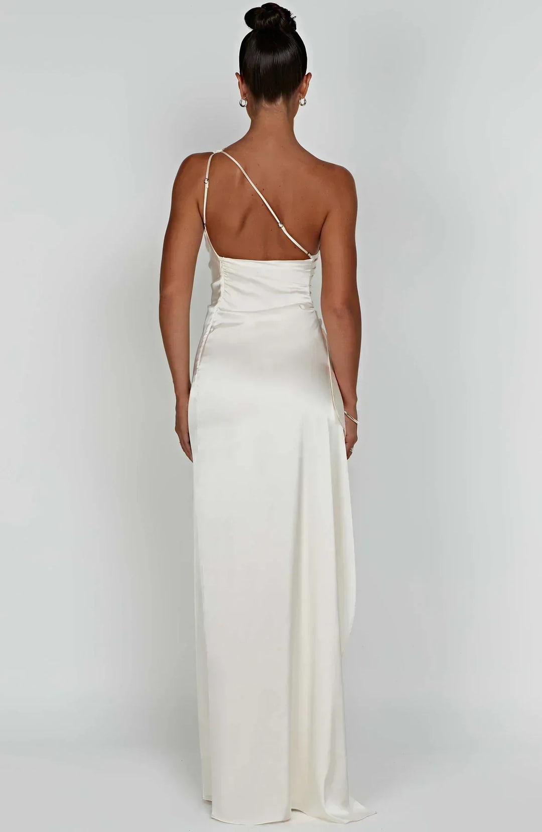 Stylish Satin Dress with Pleats and Shoulder Detail - Selene-Red-XS-Nora Luxe