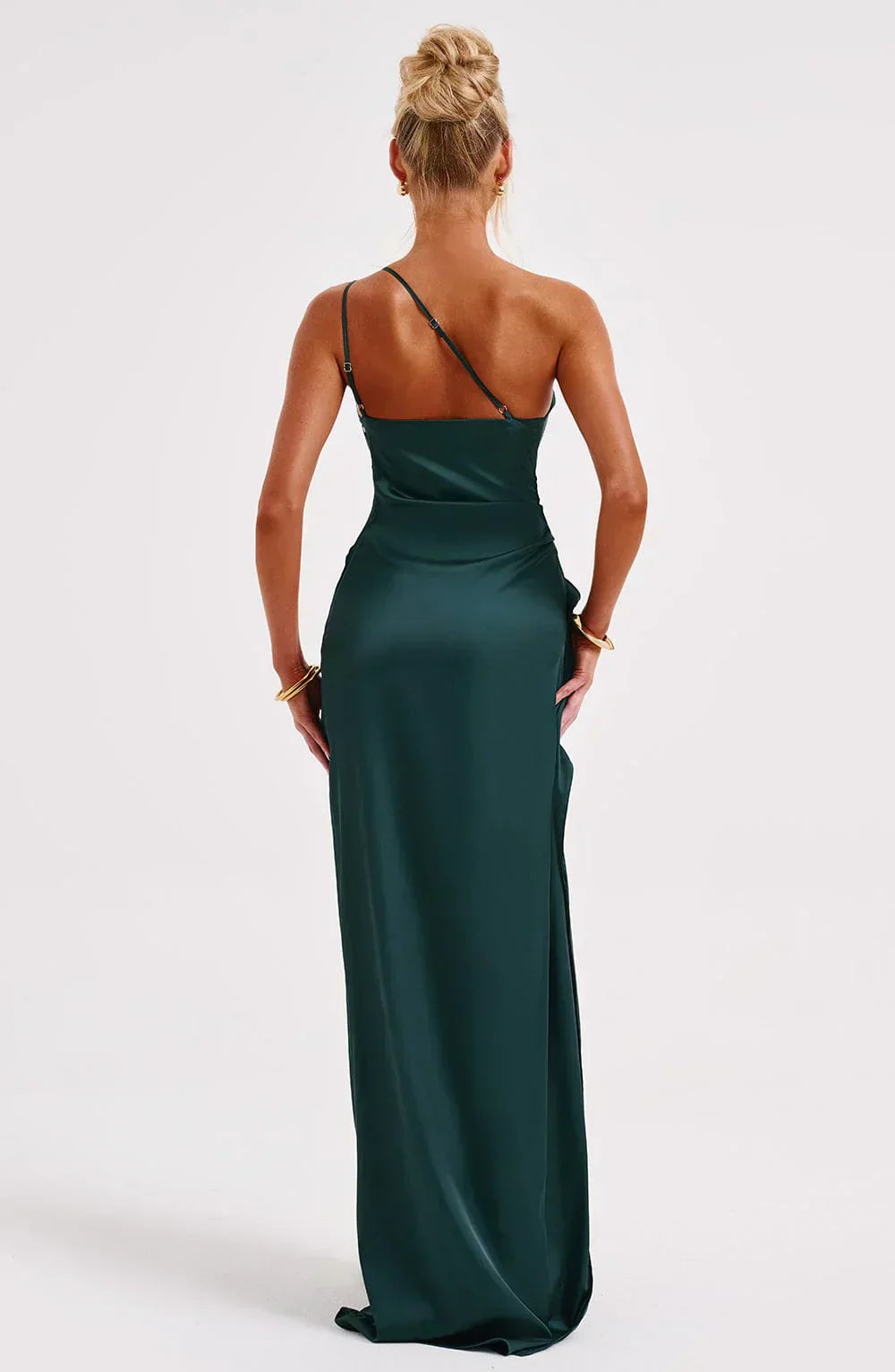 Stylish Satin Dress with Pleats and Shoulder Detail - Selene-Red-XS-Nora Luxe