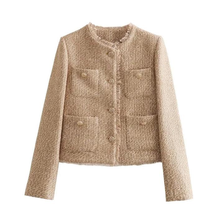 Stylish Short Jacket with Pockets - Lina-Khaki-XS-Nora Luxe