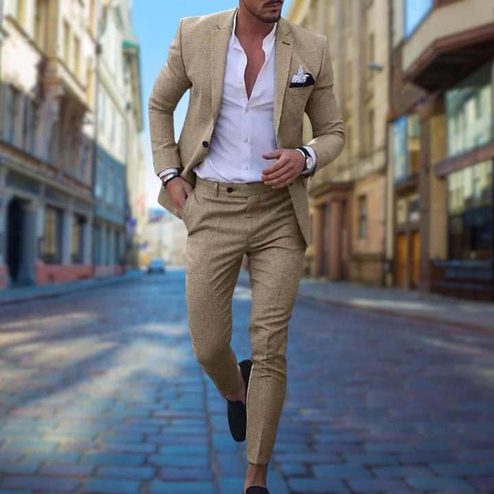 Stylish Slim Fit Men's Suit - Noah-Khaki-XS-Nora Luxe