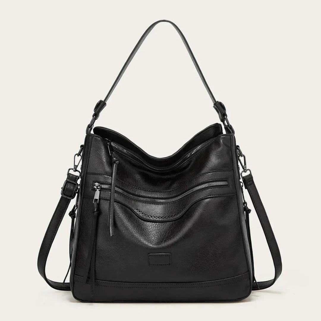 Stylish Spacious Leather Shoulder Bag - Elodie-Black-Nora Luxe