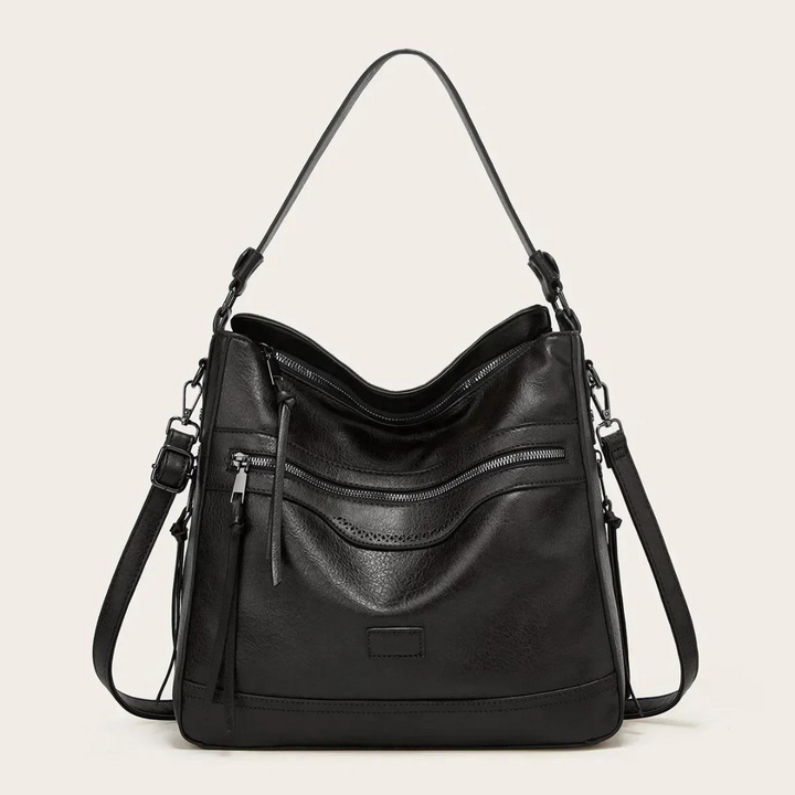 Stylish Spacious Leather Shoulder Bag - Elodie-Black-Nora Luxe
