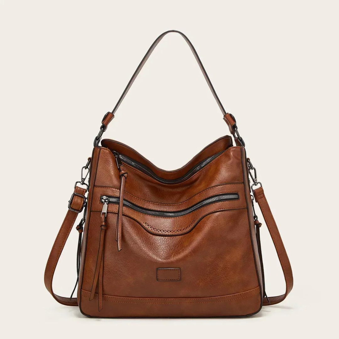 Stylish Spacious Leather Shoulder Bag - Elodie-Brown-Nora Luxe