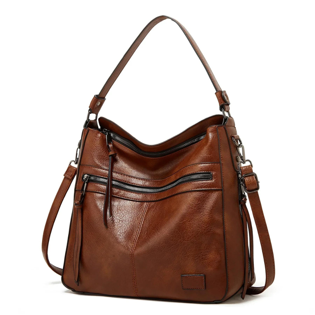 Stylish Spacious Leather Shoulder Bag - Elodie-Brown-Nora Luxe