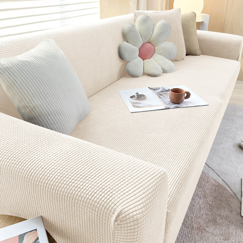 Stylish Stretchable Sofa Cover - StretchGuard-Beige White-1-Seater (35.4 – 55.1 in)-Nora Luxe