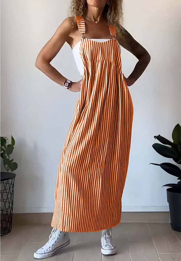 Stylish Striped Casual Jumpsuit with Comfort Cut – Liana-Orange-S-Nora Luxe