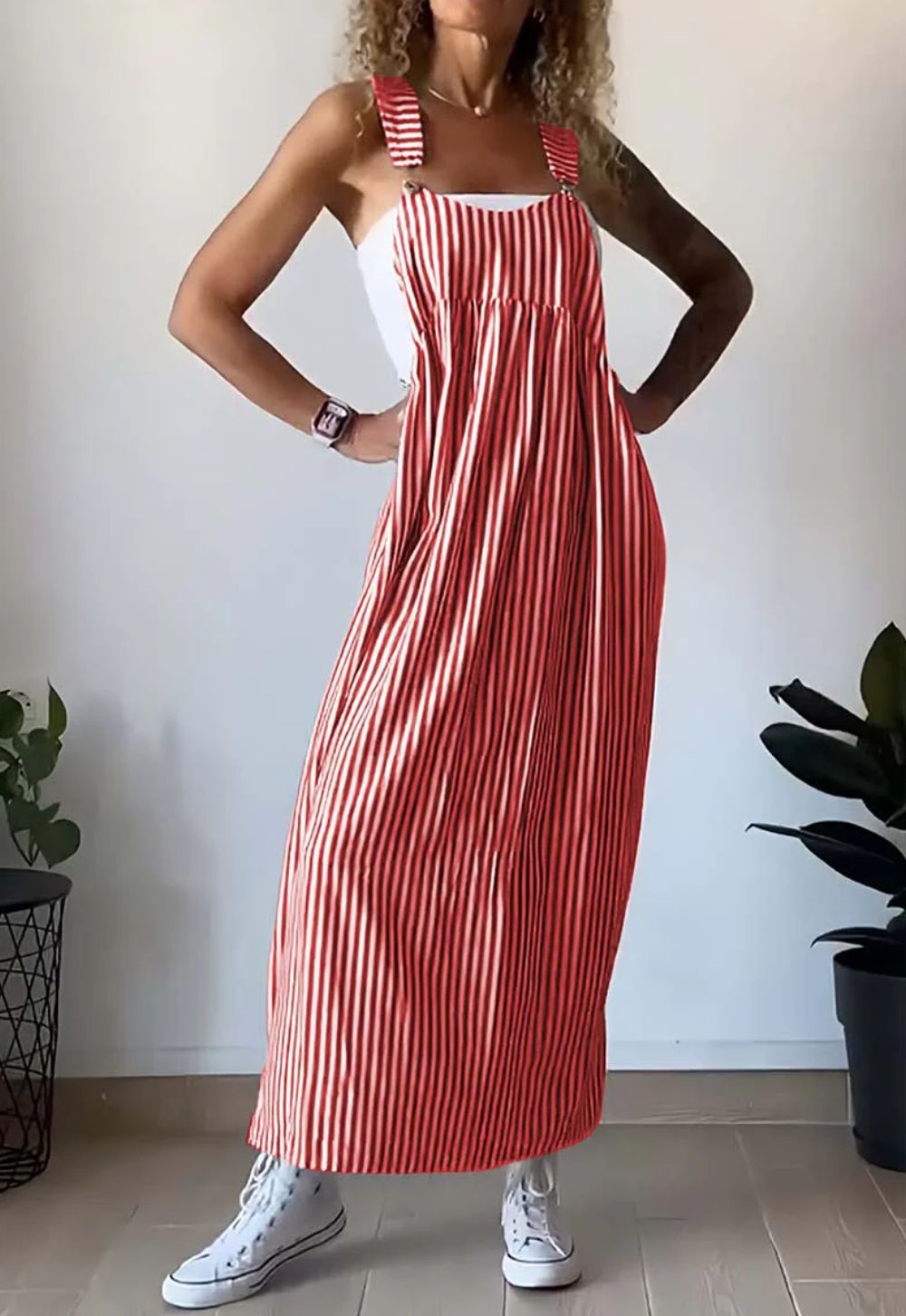 Stylish Striped Casual Jumpsuit with Comfort Cut – Liana-Red-S-Nora Luxe