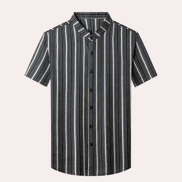 Stylish Striped Summer Men's Shirt - Lars-Black-S-Nora Luxe