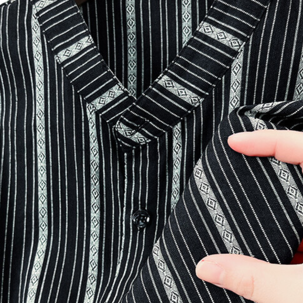 Stylish Striped Summer Men's Shirt - Lars-Black-S-Nora Luxe