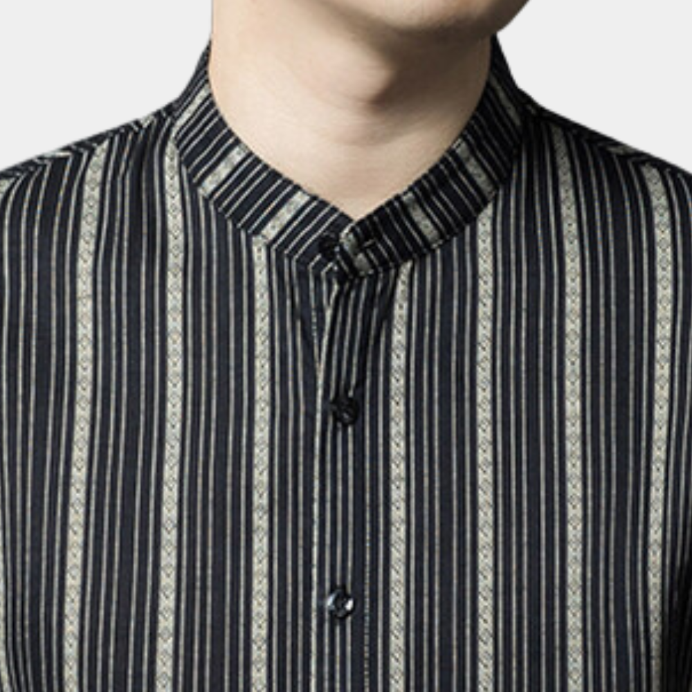 Stylish Striped Summer Men's Shirt - Lars-Black-S-Nora Luxe