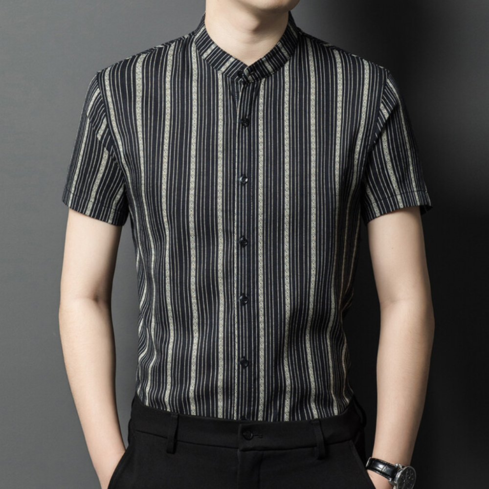 Stylish Striped Summer Men's Shirt - Lars-Black-S-Nora Luxe