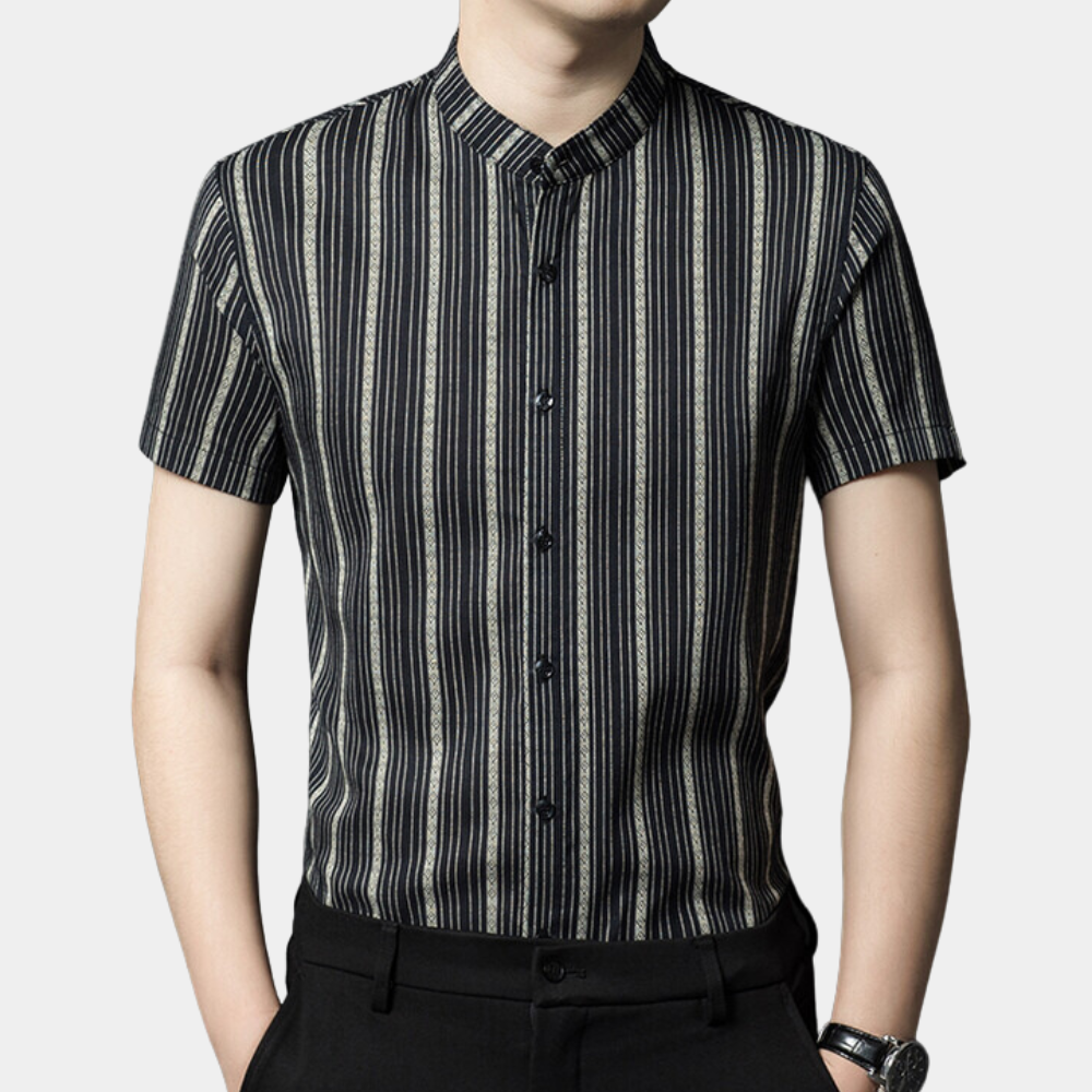 Stylish Striped Summer Men's Shirt - Lars-Black-S-Nora Luxe