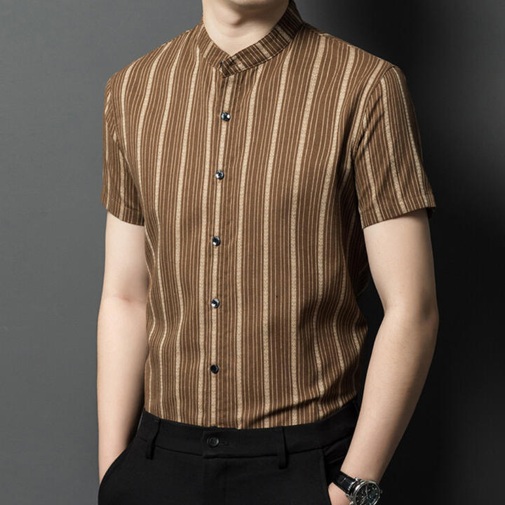 Stylish Striped Summer Men's Shirt - Lars-Brown-S-Nora Luxe
