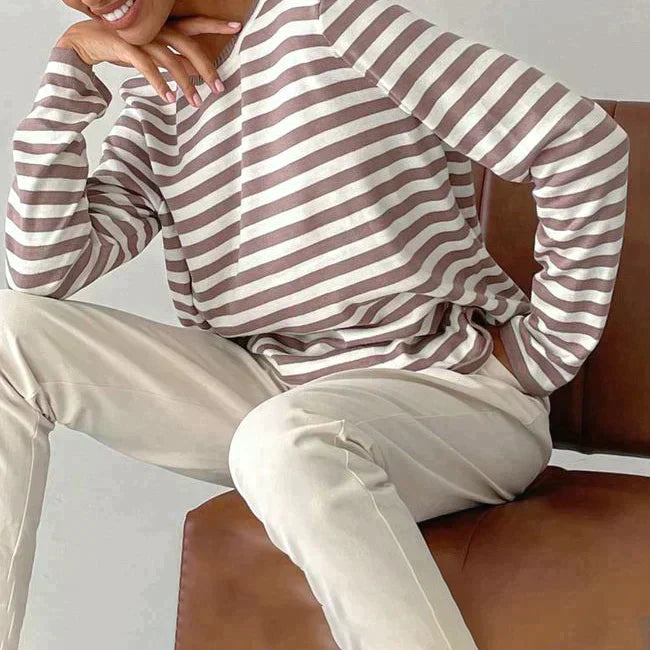 Stylish Striped T-Shirt Made of Lightweight Fabric - StreifenLeicht-Aqua blue-S-Nora Luxe