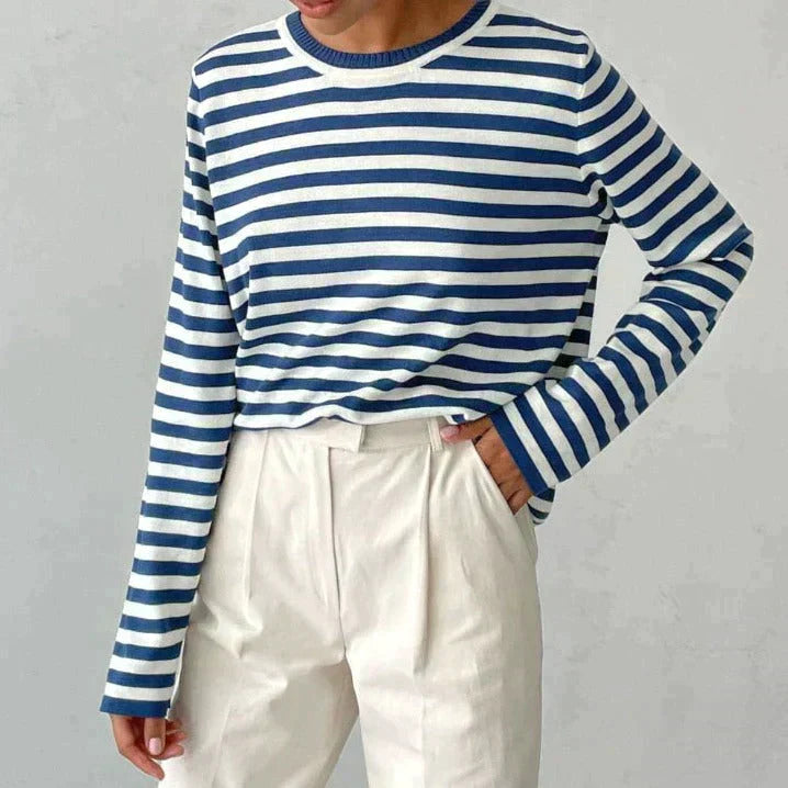 Stylish Striped T-Shirt Made of Lightweight Fabric - StreifenLeicht-Aqua blue-S-Nora Luxe