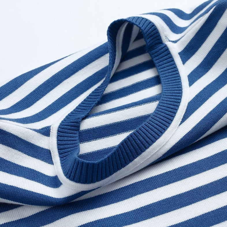 Stylish Striped T-Shirt Made of Lightweight Fabric - StreifenLeicht-Aqua blue-S-Nora Luxe