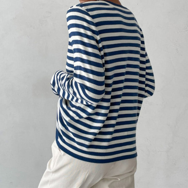 Stylish Striped T-Shirt Made of Lightweight Fabric - StreifenLeicht-Aqua blue-S-Nora Luxe