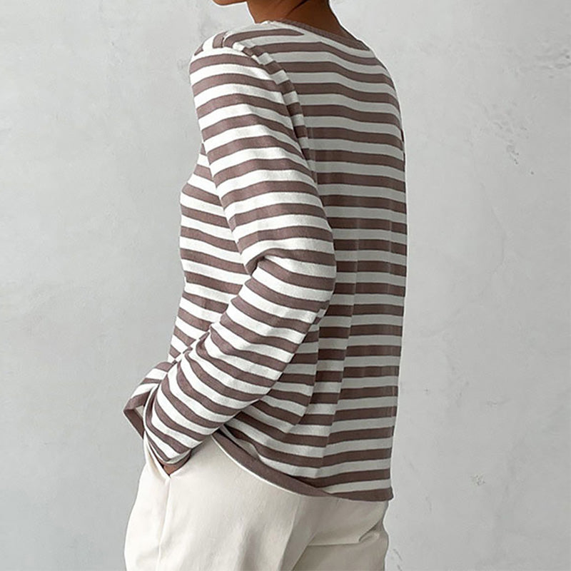 Stylish Striped T-Shirt Made of Lightweight Fabric - StreifenLeicht-Aqua blue-S-Nora Luxe
