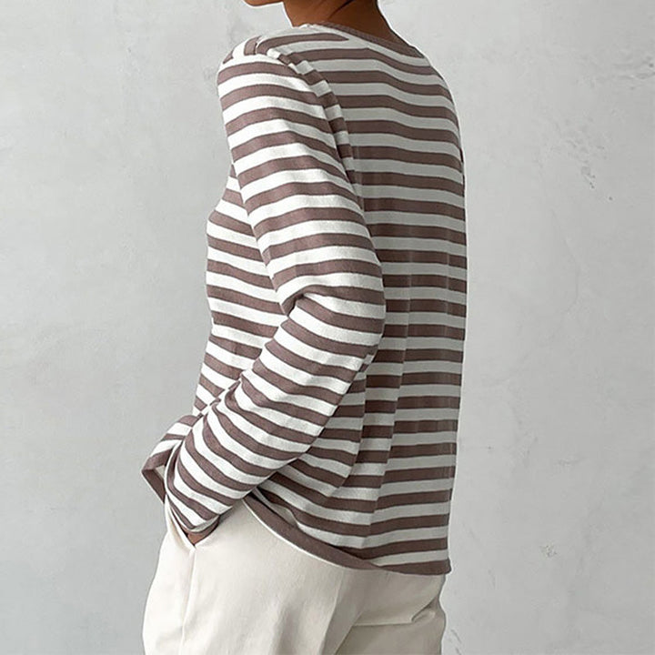 Stylish Striped T-Shirt Made of Lightweight Fabric - StreifenLeicht-Aqua blue-S-Nora Luxe
