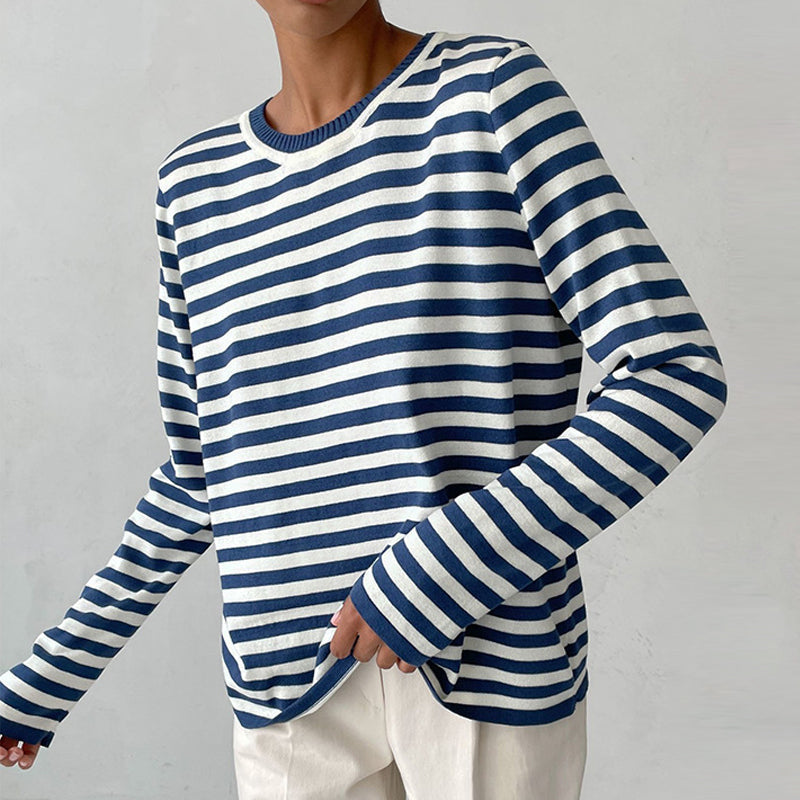 Stylish Striped T-Shirt Made of Lightweight Fabric - StreifenLeicht-Aqua blue-S-Nora Luxe