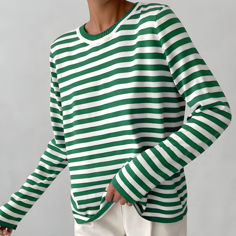 Stylish Striped T-Shirt Made of Lightweight Fabric - StreifenLeicht-Sapphire green-S-Nora Luxe