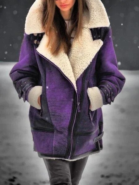 Stylish Suede Sherpa Jacket for Women - Mila-Purple-S-Nora Luxe