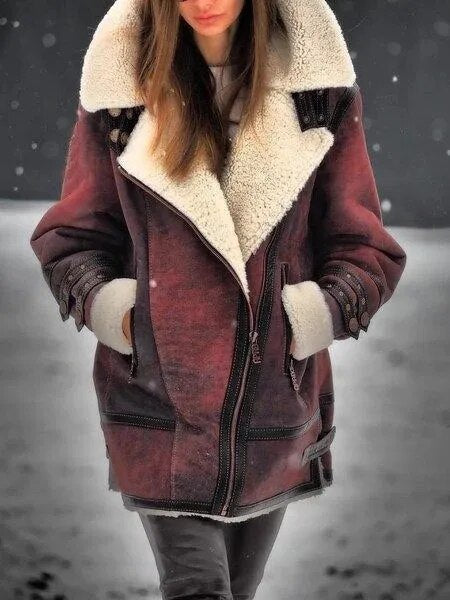 Stylish Suede Sherpa Jacket for Women - Mila-Red-S-Nora Luxe