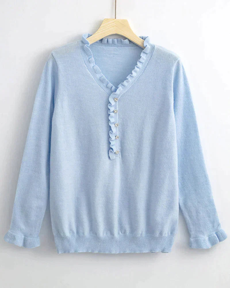 Stylish Sweater with Ruffles - Elodie-Light Blue-S-Nora Luxe