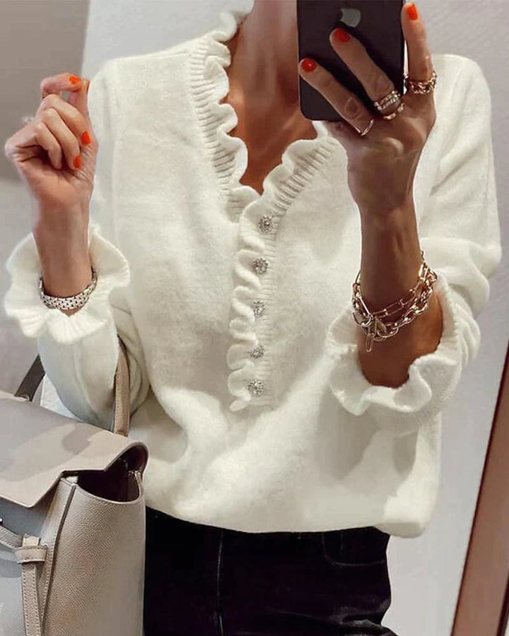 Stylish Sweater with Ruffles - Elodie-White-S-Nora Luxe