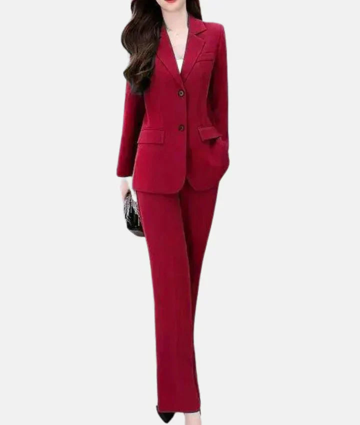 Stylish Trouser Suit with Tailored Blazer - Isabella-Red-S-Nora Luxe