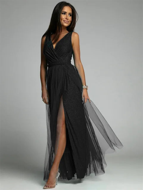 Stylish V-Neck Dress - Mindy-Black-S-Nora Luxe