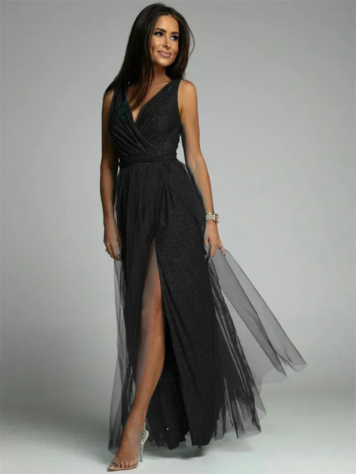 Stylish V-Neck Dress - Mindy-Black-S-Nora Luxe