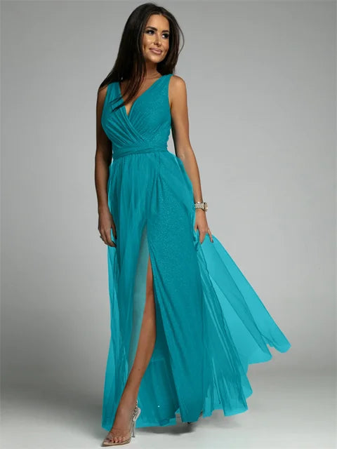 Stylish V-Neck Dress - Mindy-Blue-S-Nora Luxe