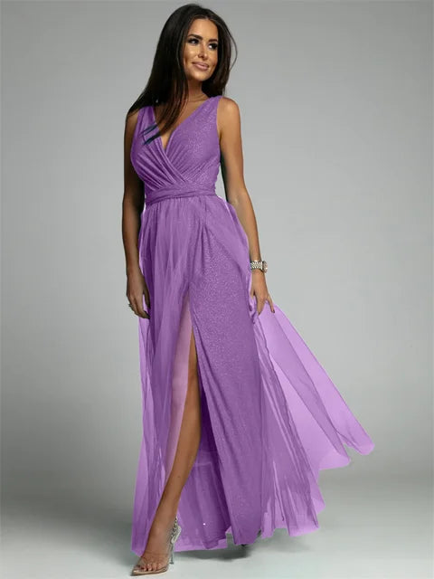 Stylish V-Neck Dress - Mindy-Purple-S-Nora Luxe