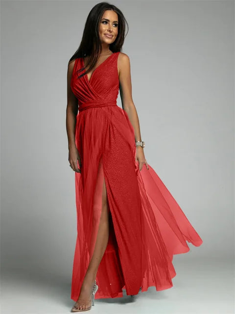 Stylish V-Neck Dress - Mindy-Red-S-Nora Luxe