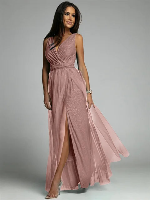 Stylish V-Neck Dress - Mindy-Rosé-S-Nora Luxe