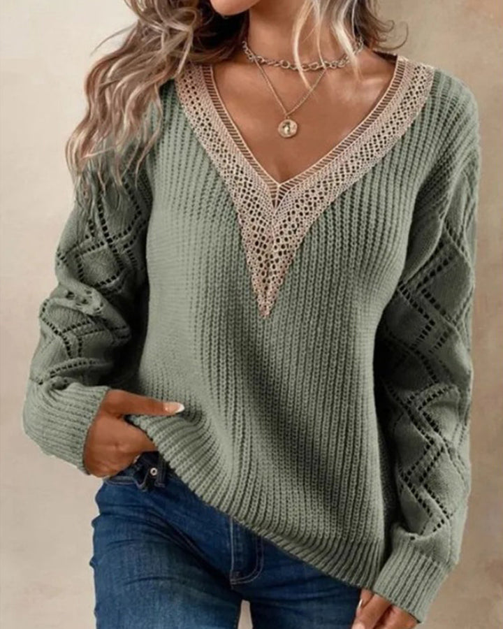 Stylish V-neck Sweater - Selena-Green-S-Nora Luxe