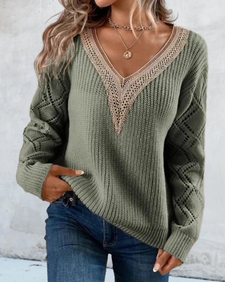 Stylish V-neck Sweater - Selena-Green-S-Nora Luxe
