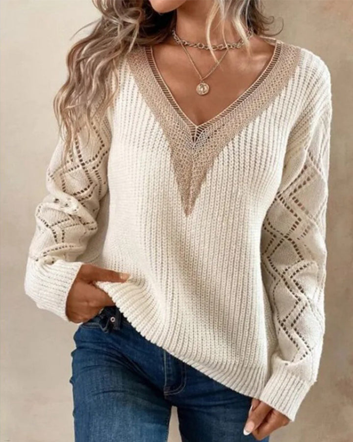 Stylish V-neck Sweater - Selena-White-S-Nora Luxe