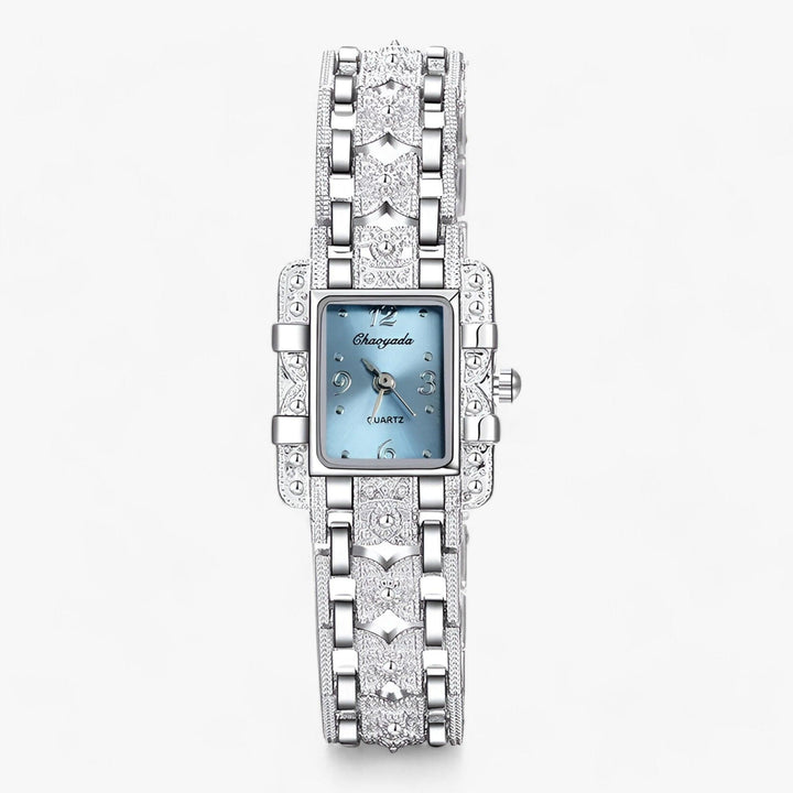 Stylish Watch with Rectangular Dial and Crystals - Camille-Blue-Nora Luxe