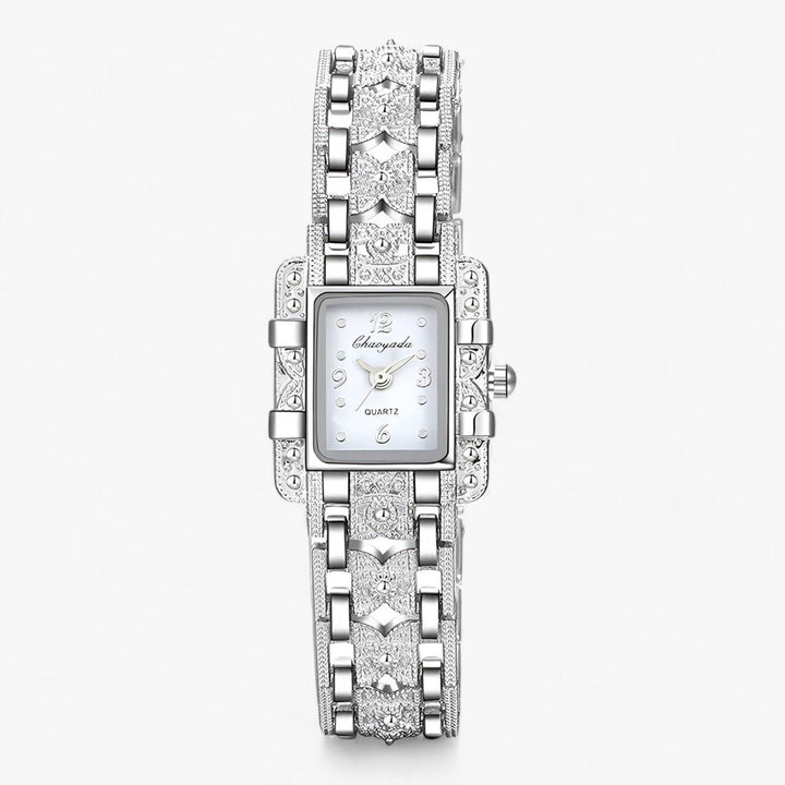 Stylish Watch with Rectangular Dial and Crystals - Camille-White-Nora Luxe