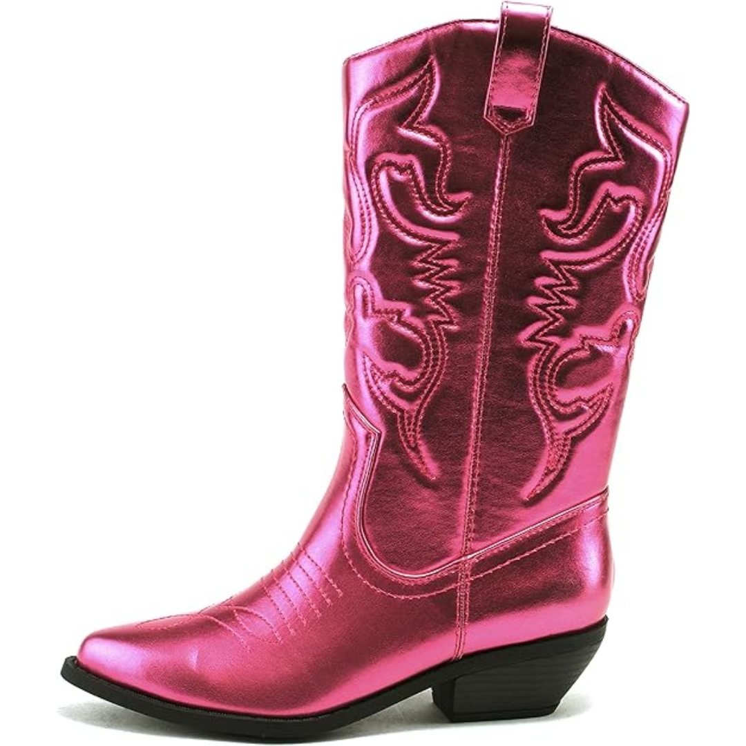 Stylish Western Pointed Cowboy Boots - Gracia-Metallic Fuchsia-3.0-Nora Luxe