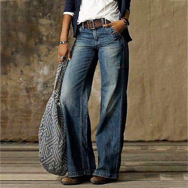 Stylish Wide Denim Trousers - NovaDenim-Blue-S-Nora Luxe
