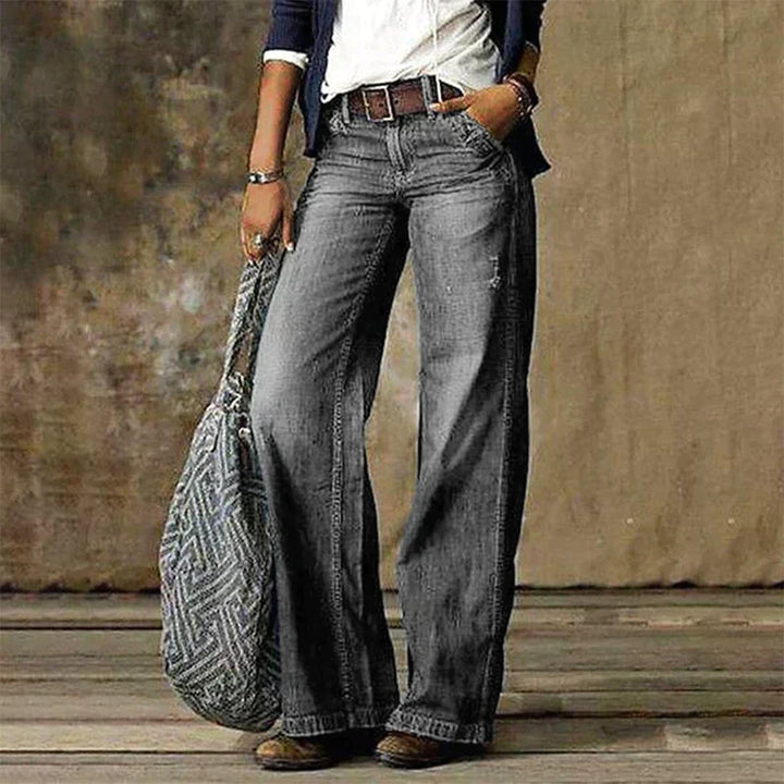 Stylish Wide Denim Trousers - NovaDenim-Light grey-S-Nora Luxe