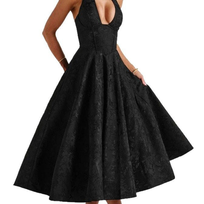 Stylish Women's A-Line Cocktail Dress with Deep V-Neck – Liora-Black-M-Nora Luxe