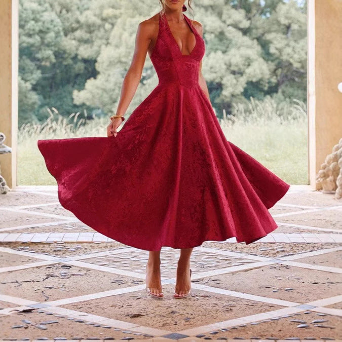 Stylish Women's A-Line Cocktail Dress with Deep V-Neck – Liora-Black-M-Nora Luxe