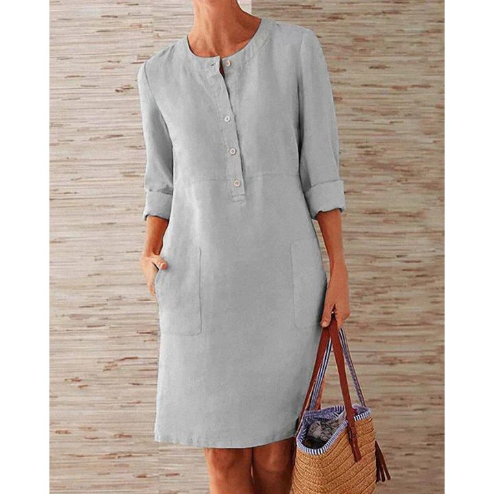 Stylish women's casual dress with pockets & round neckline – Niva-Dark green-M-Nora Luxe