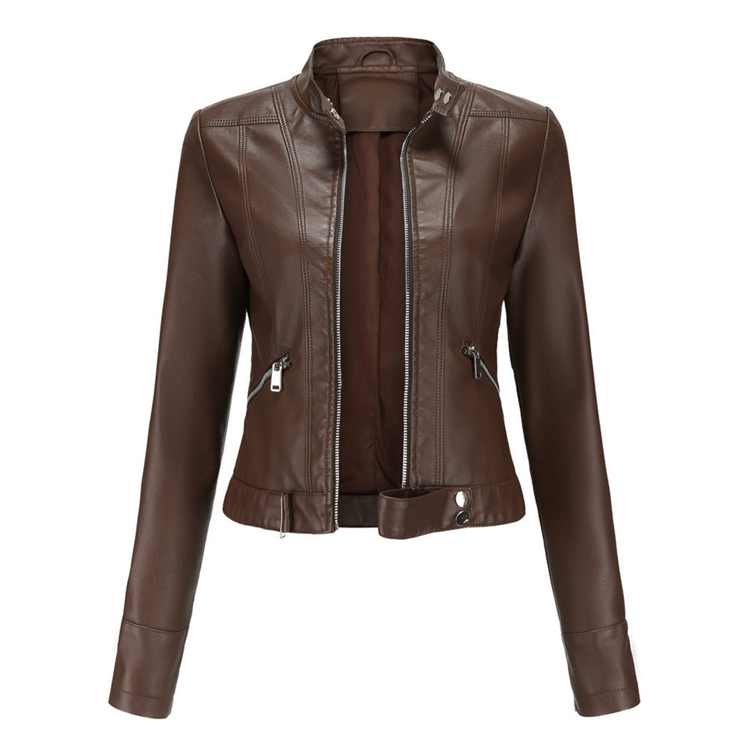 Stylish women's leather jacket in classic design – Marlene-Beige-S-Nora Luxe
