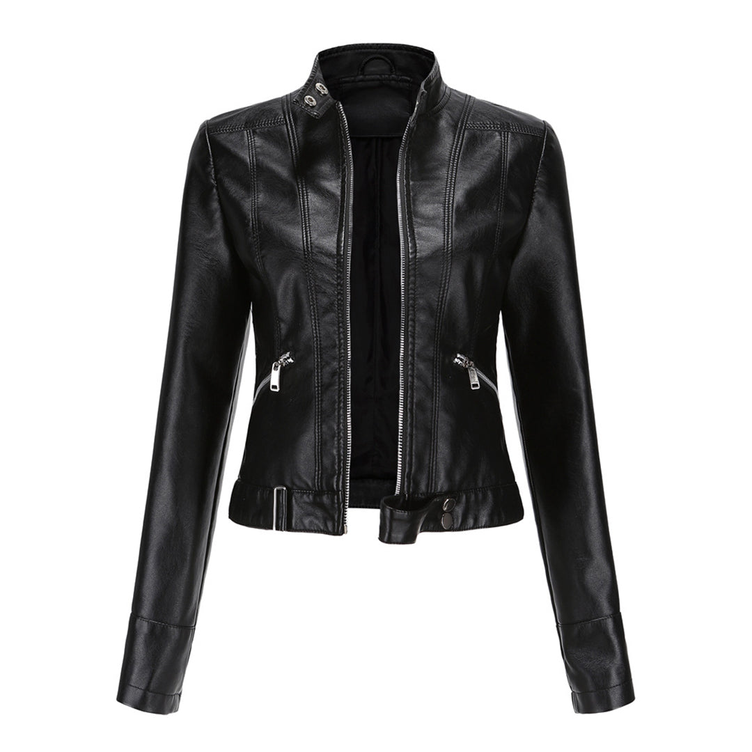 Stylish women's leather jacket in classic design – Marlene-Black-M-Nora Luxe